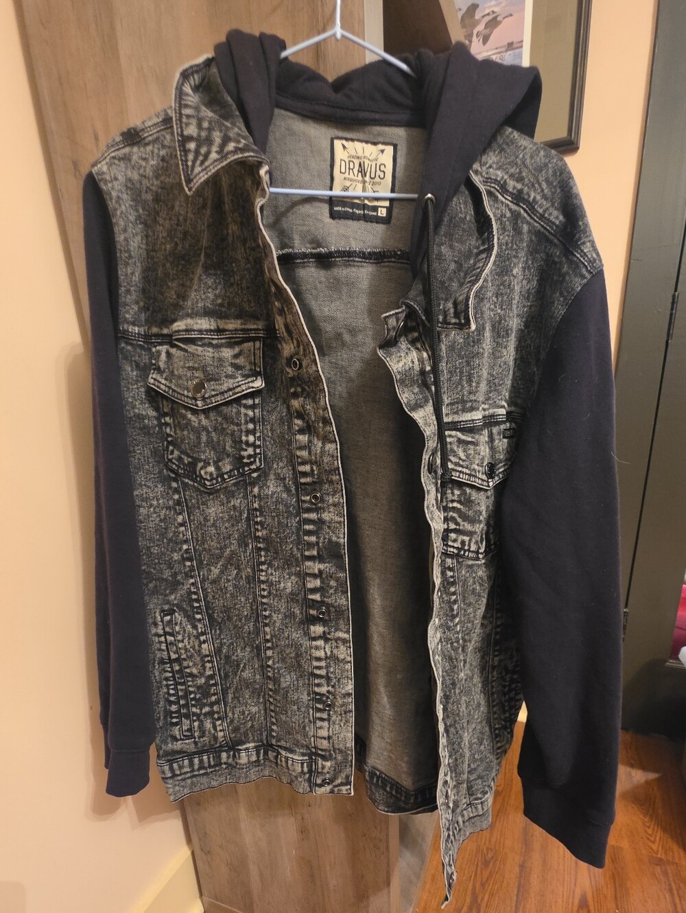 Black Acid-Wash Dravus Denim Jacket with Hood & Sleeves